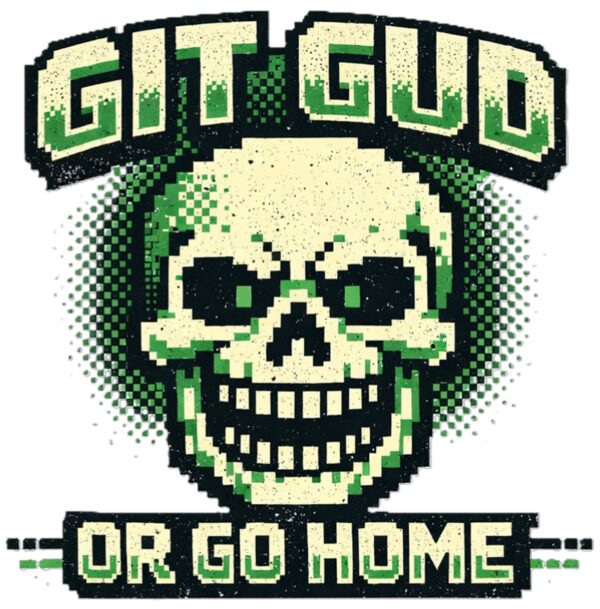 Pixel Skull T-Shirt | Git Gud or Go Home Funny Retro Gamer Tee