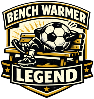 Funny Soccer T-Shirt | Bench Warmer Legend Vintage Sports Badge Tee