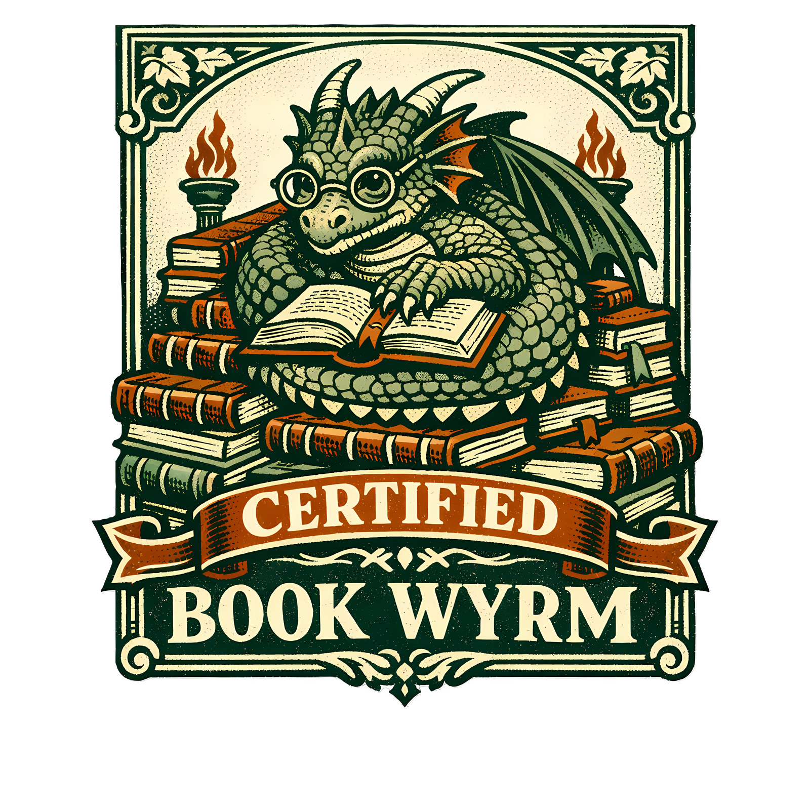 Funny Dragon T-Shirt | Certified Book Wyrm Vintage Library Tee