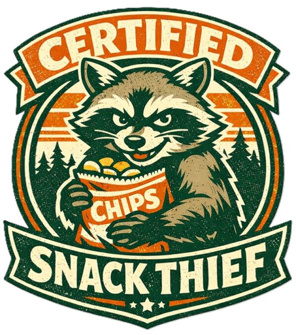 Funny Raccoon T-Shirt | Certified Snack Thief Retro Trash Panda Tee