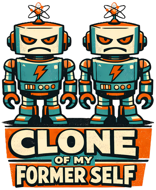 Funny Robot Twins T-Shirt | Clone of My Former Self Retro Atomic Tee