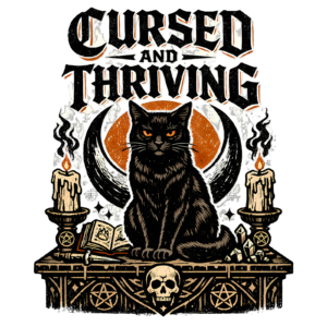 Funny Black Cat T-Shirt | Cursed and Thriving Retro Occult Tee