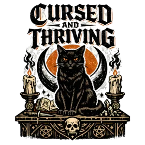 Funny Black Cat T-Shirt | Cursed and Thriving Retro Occult Tee