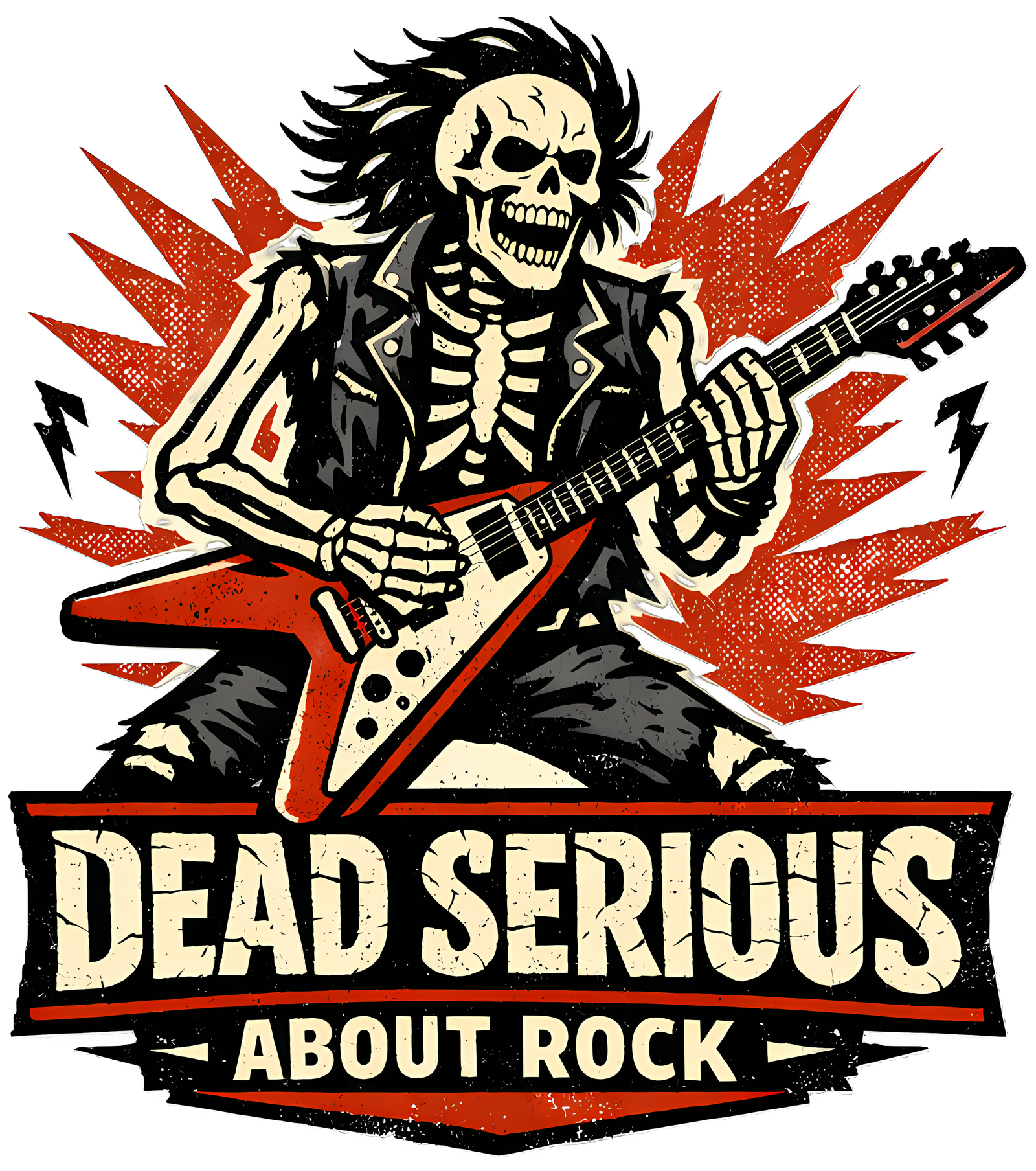 Skeleton Guitar T-Shirt | Dead Serious About Rock Vintage Style Tee