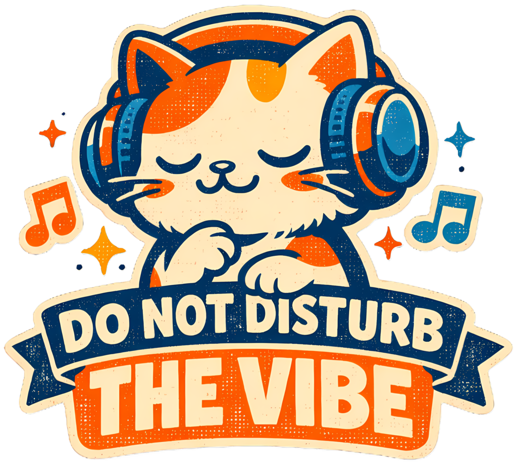 Cool Cat Headphones T-Shirt | Do Not Disturb the Vibe Retro Music Tee
