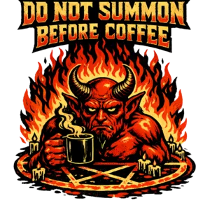 Funny Demon T-Shirt | Do Not Summon Before Coffee Retro Horror Tee