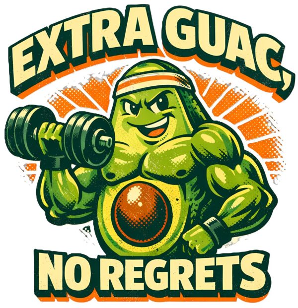 Funny Avocado Gym T-Shirt | Extra Guac No Regrets Retro Workout Tee