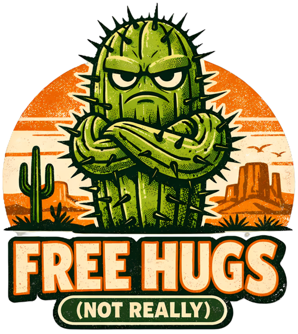 Funny Cactus T-Shirt | Free Hugs Not Really Retro 70s Desert Tee