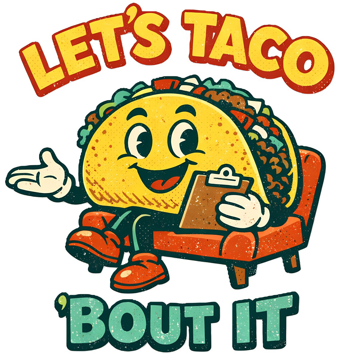 Funny Taco T-Shirt | Let's Taco Bout It Retro Pun Foodie Tee