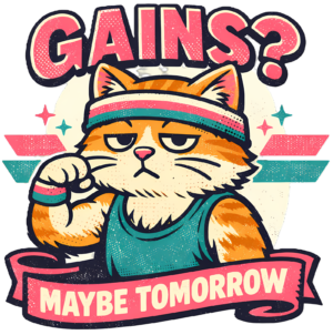 Funny Gym Cat T-Shirt | Gains Maybe Tomorrow Retro Workout Tee