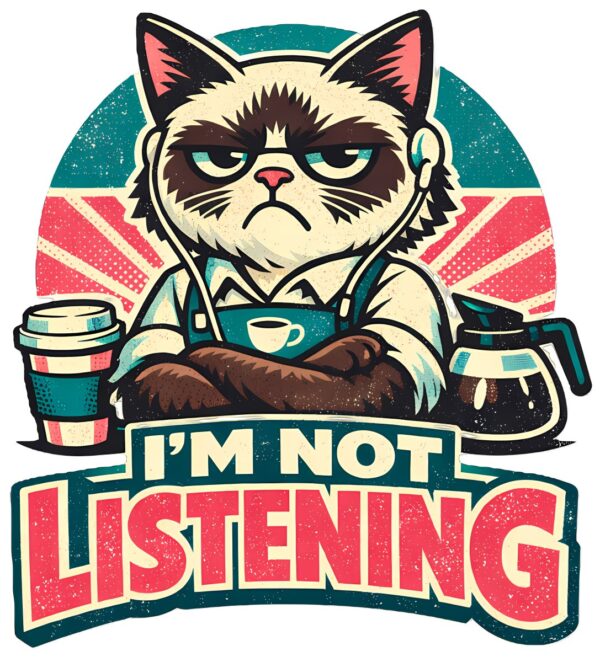 Grumpy Cat Barista T-Shirt | I'm Not Listening Funny Retro 80s Tee