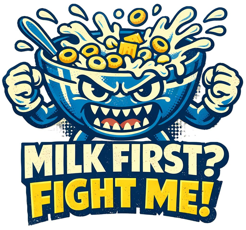 Cereal Monster T-Shirt | Milk First Fight Me Funny Retro 80s Tee