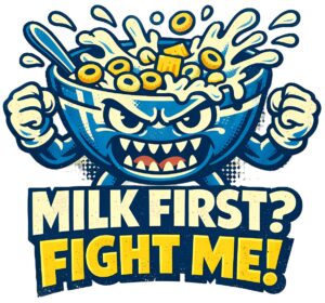 Cereal Monster T-Shirt | Milk First Fight Me Funny Retro 80s Tee