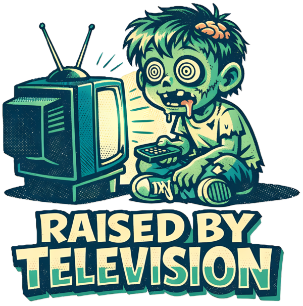 Funny Retro TV Kid T-Shirt | Raised by Television Vintage 80s Cartoon Tee