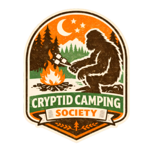 Bigfoot Camping T-Shirt | Cryptid Camping Society Retro Badge Tee