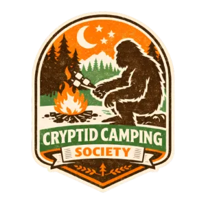 Bigfoot Camping T-Shirt | Cryptid Camping Society Retro Badge Tee