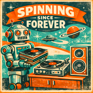 Retro Robot Vinyl T-Shirt | Spinning Since Forever 80s Music Tee