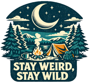 Moon Camping T-Shirt | Stay Weird Stay Wild Retro 70s Night Sky Tee