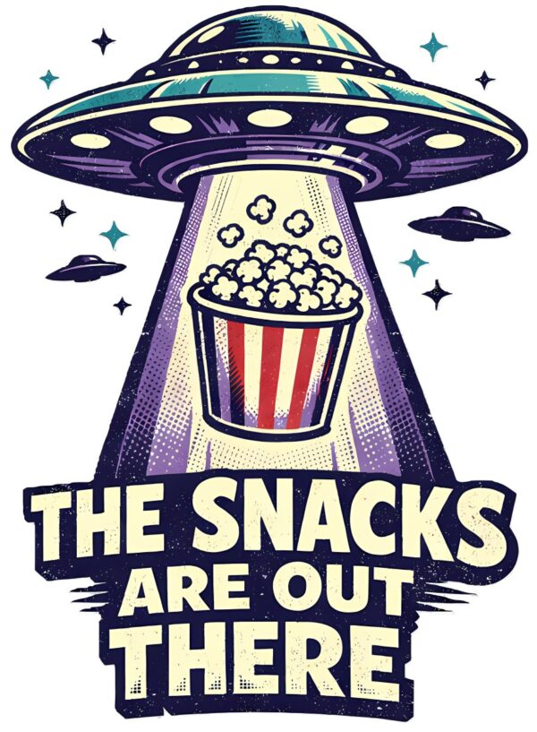 UFO Popcorn T-Shirt | The Snacks Are Out There Retro Sci-Fi Movie Tee