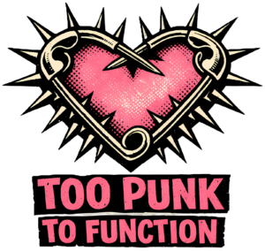 Punk Safety Pin Heart T-Shirt | Too Punk to Function Retro Zine Tee