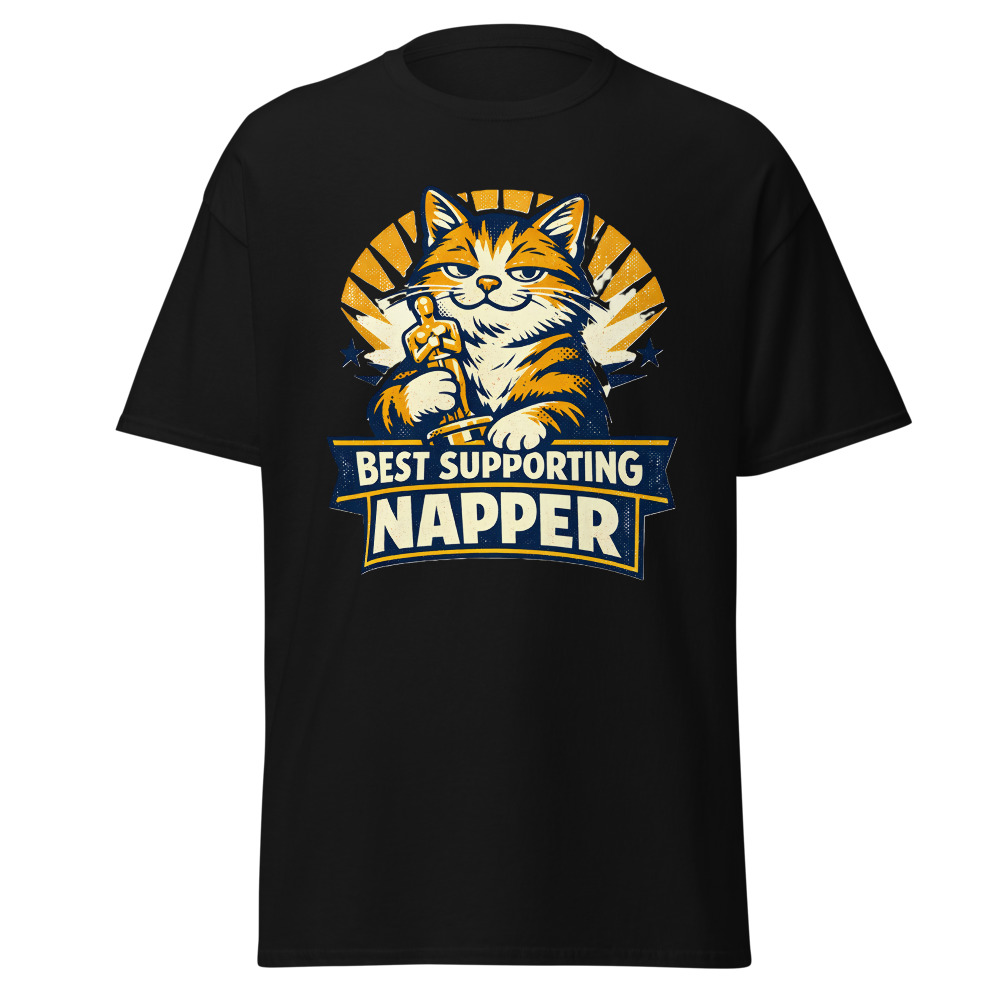 Funny Cat Trophy T-Shirt | Best Supporting Napper Retro Movie Award Tee - Image 2