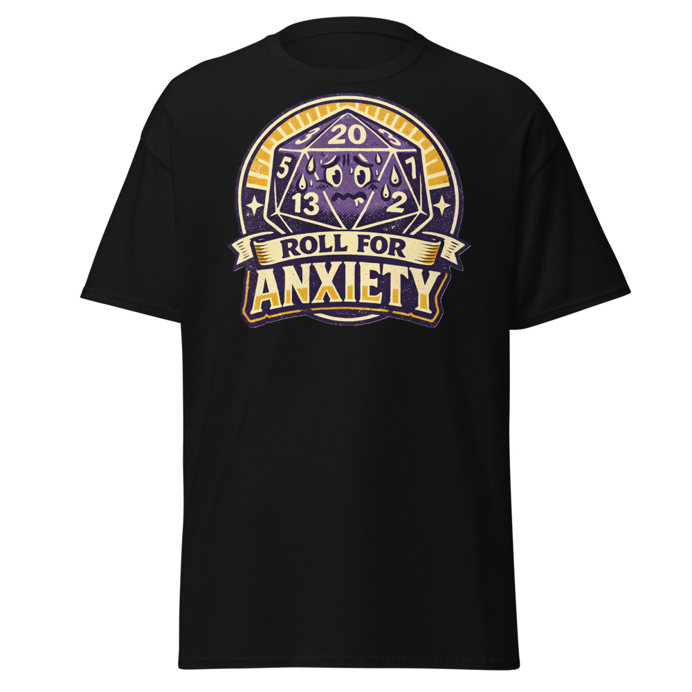Funny D20 Dice T-Shirt | Roll for Anxiety Retro Tabletop Gamer Tee - Image 2