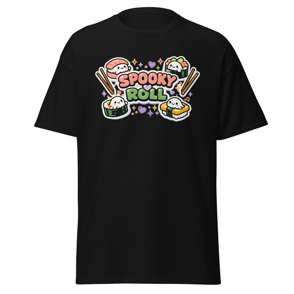 Kawaii Sushi Ghost T-Shirt | Spooky Roll Cute Halloween Foodie Tee - Image 2