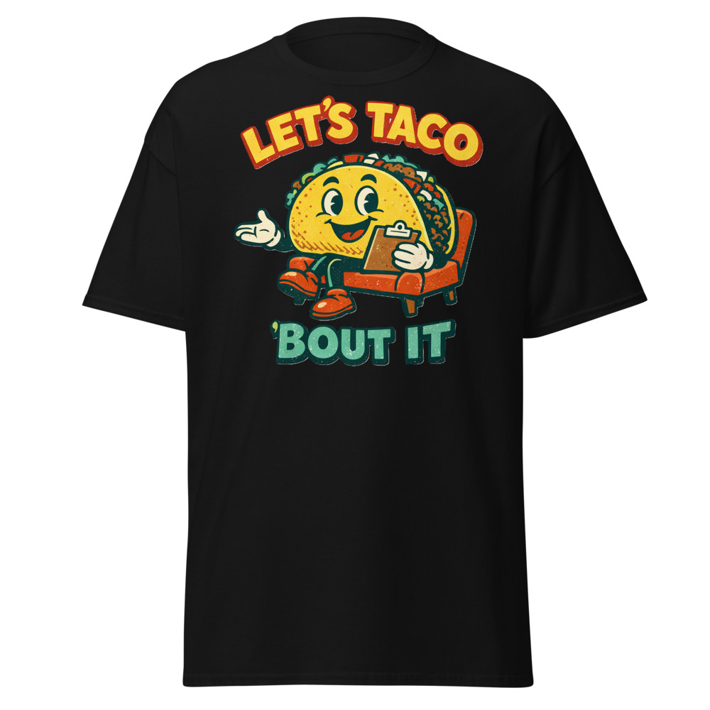 Funny Taco T-Shirt | Let's Taco Bout It Retro Pun Foodie Tee - Image 2