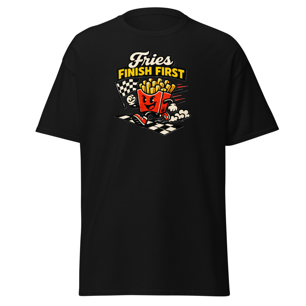 Funny French Fries T-Shirt | Fries Finish First Retro Racing Tee - Image 2