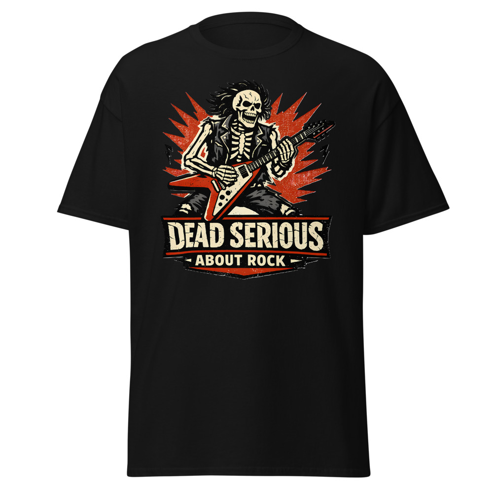 Skeleton Guitar T-Shirt | Dead Serious About Rock Vintage Style Tee - Image 3