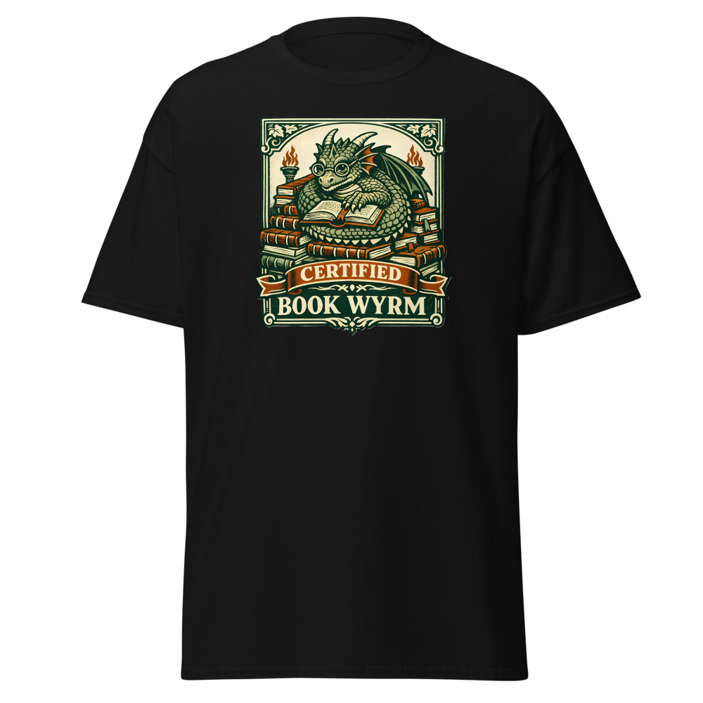 Funny Dragon T-Shirt | Certified Book Wyrm Vintage Library Tee - Image 3