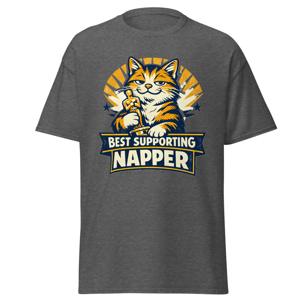 Funny Cat Trophy T-Shirt | Best Supporting Napper Retro Movie Award Tee - Image 3