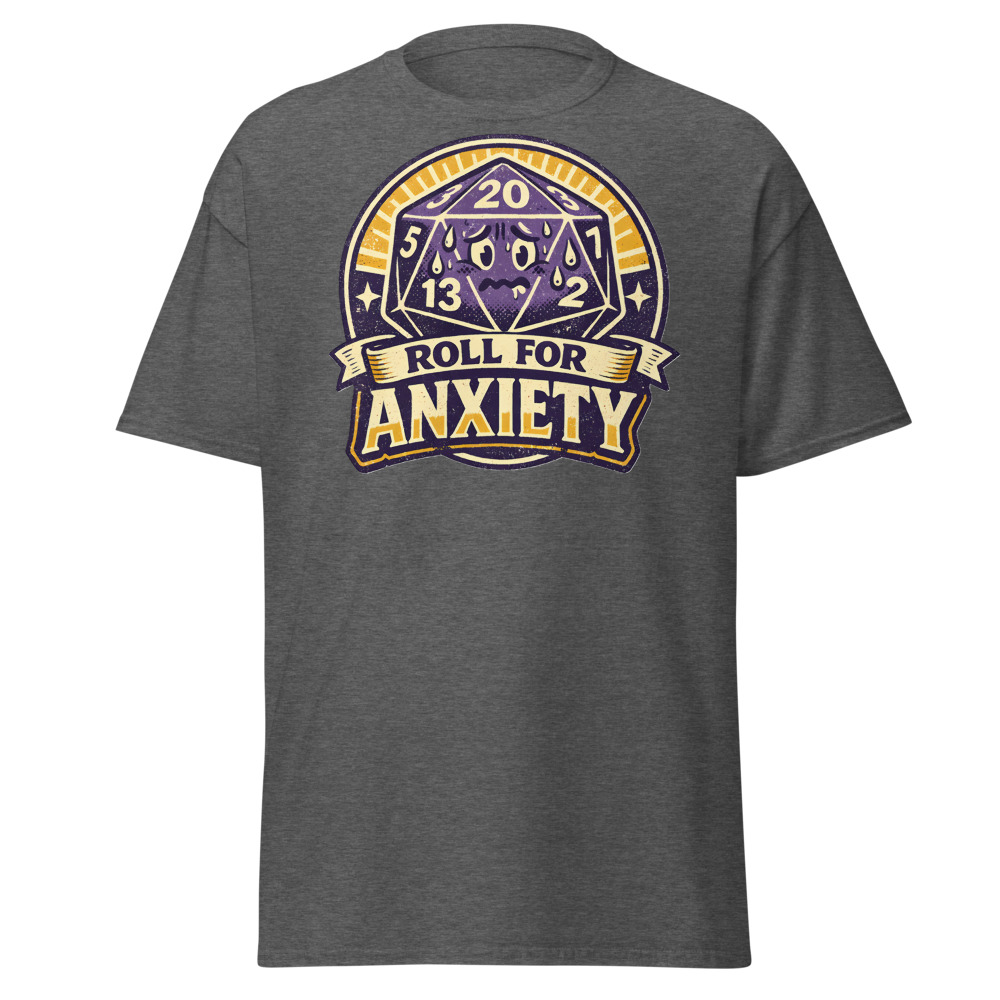 Funny D20 Dice T-Shirt | Roll for Anxiety Retro Tabletop Gamer Tee - Image 3