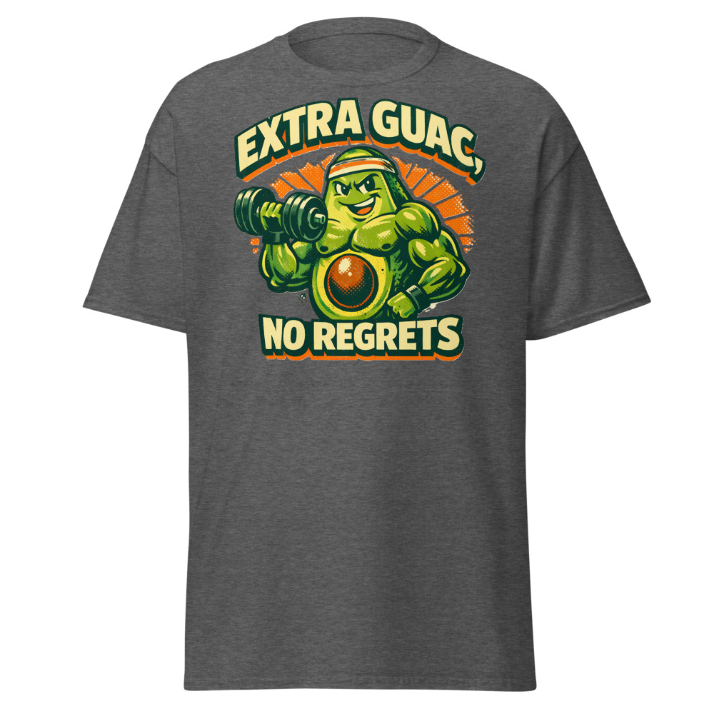 Funny Avocado Gym T-Shirt | Extra Guac No Regrets Retro Workout Tee - Image 3