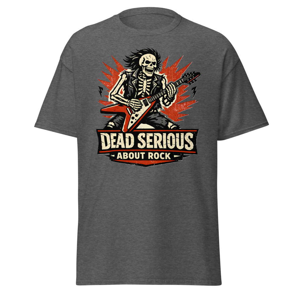 Skeleton Guitar T-Shirt | Dead Serious About Rock Vintage Style Tee - Image 4