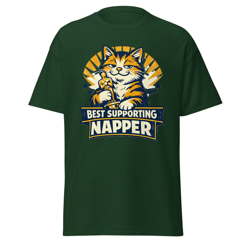 Funny Cat Trophy T-Shirt | Best Supporting Napper Retro Movie Award Tee - Image 4
