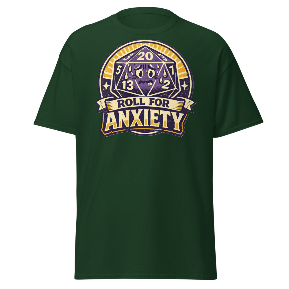 Funny D20 Dice T-Shirt | Roll for Anxiety Retro Tabletop Gamer Tee - Image 4