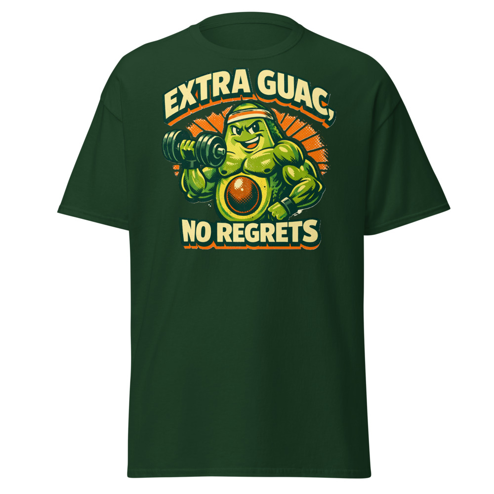 Funny Avocado Gym T-Shirt | Extra Guac No Regrets Retro Workout Tee - Image 4