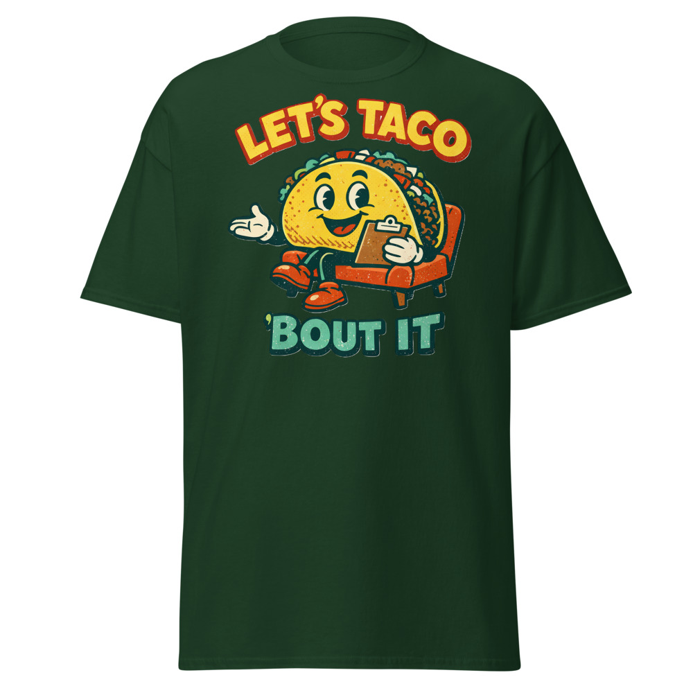 Funny Taco T-Shirt | Let's Taco Bout It Retro Pun Foodie Tee - Image 4