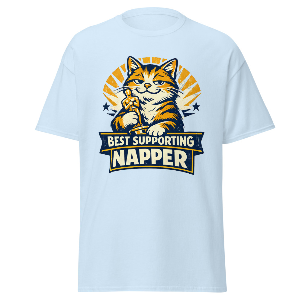 Funny Cat Trophy T-Shirt | Best Supporting Napper Retro Movie Award Tee - Image 5