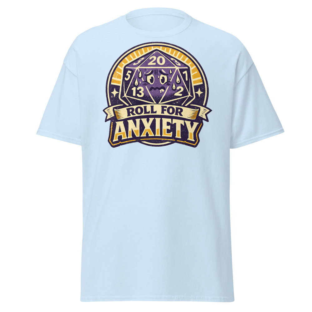 Funny D20 Dice T-Shirt | Roll for Anxiety Retro Tabletop Gamer Tee - Image 5