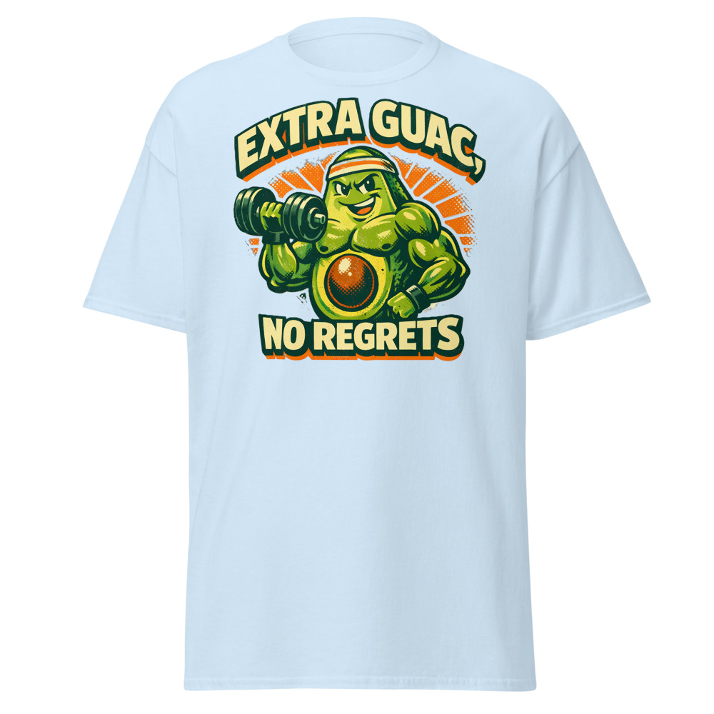 Funny Avocado Gym T-Shirt | Extra Guac No Regrets Retro Workout Tee - Image 5