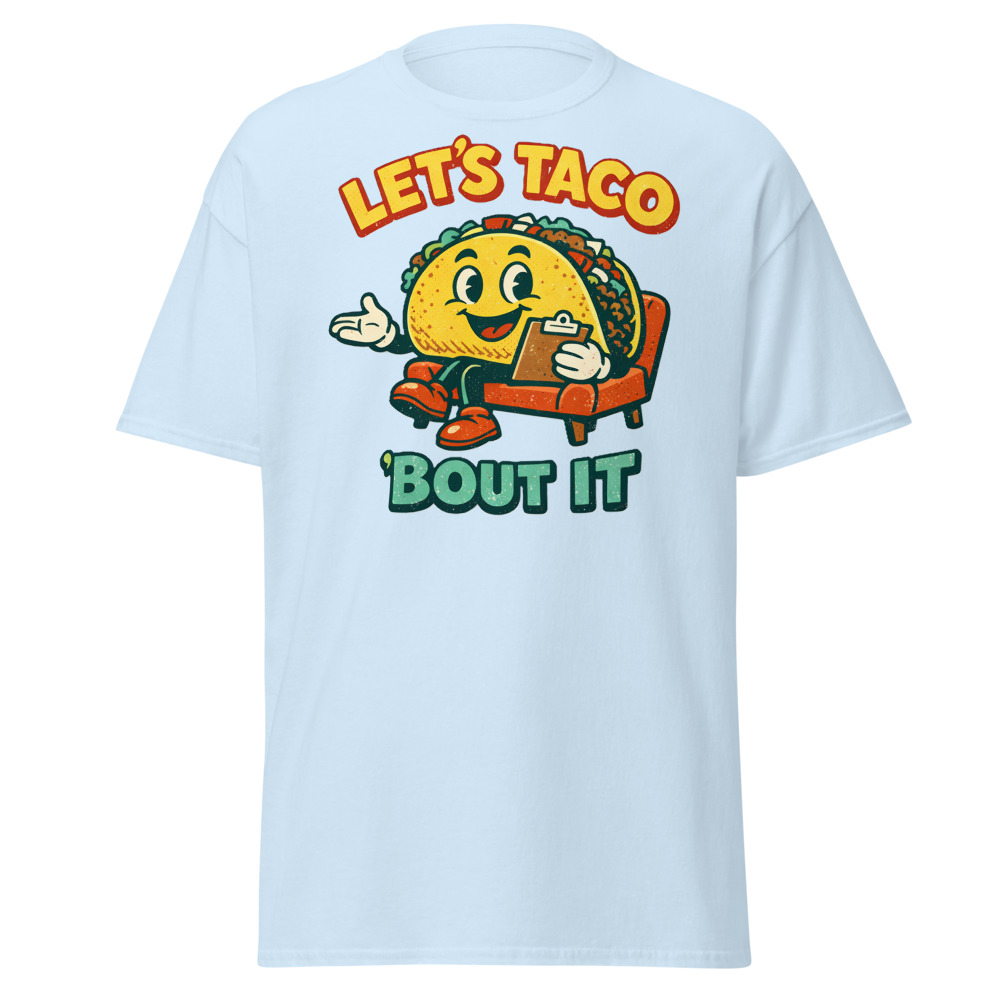 Funny Taco T-Shirt | Let's Taco Bout It Retro Pun Foodie Tee - Image 5