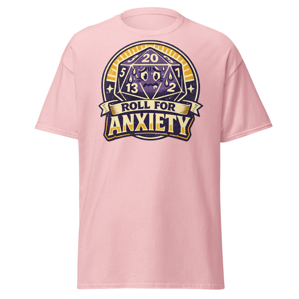 Funny D20 Dice T-Shirt | Roll for Anxiety Retro Tabletop Gamer Tee - Image 6