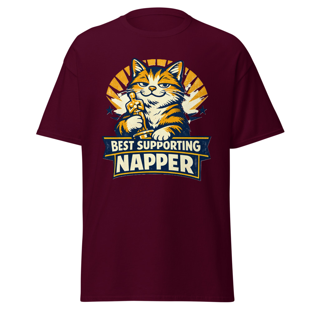 Funny Cat Trophy T-Shirt | Best Supporting Napper Retro Movie Award Tee - Image 7