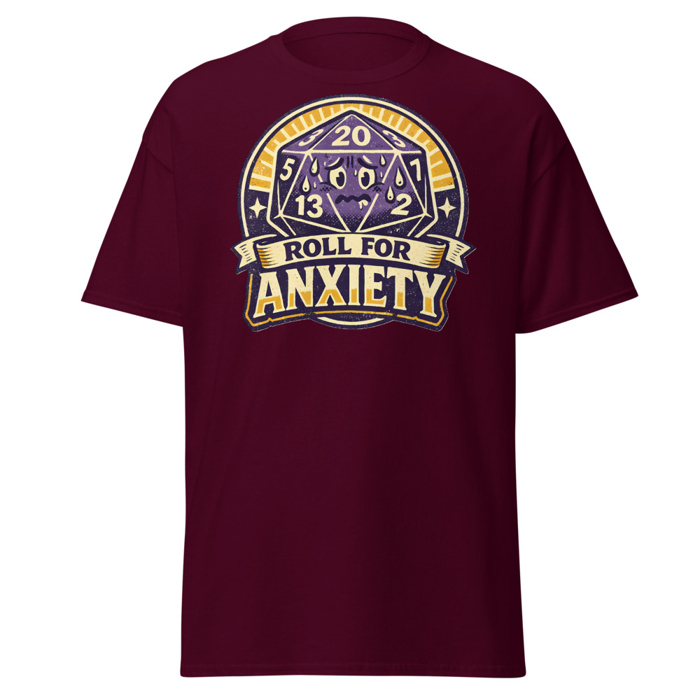 Funny D20 Dice T-Shirt | Roll for Anxiety Retro Tabletop Gamer Tee - Image 7
