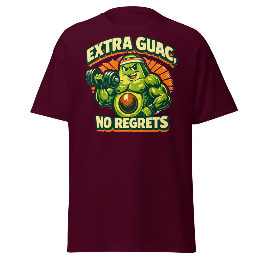 Funny Avocado Gym T-Shirt | Extra Guac No Regrets Retro Workout Tee - Image 7