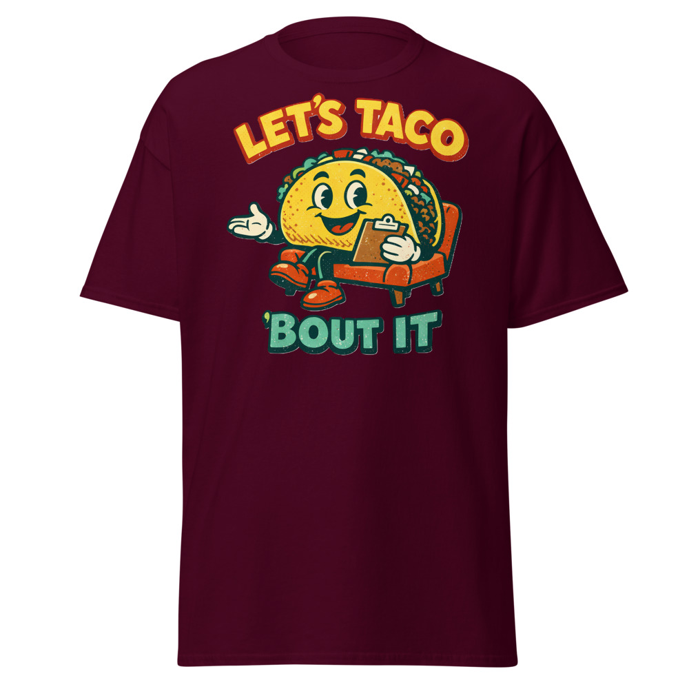 Funny Taco T-Shirt | Let's Taco Bout It Retro Pun Foodie Tee - Image 7
