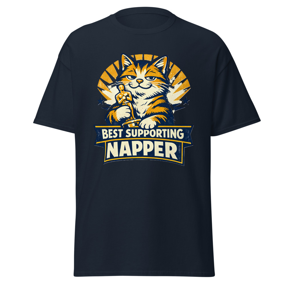Funny Cat Trophy T-Shirt | Best Supporting Napper Retro Movie Award Tee - Image 8