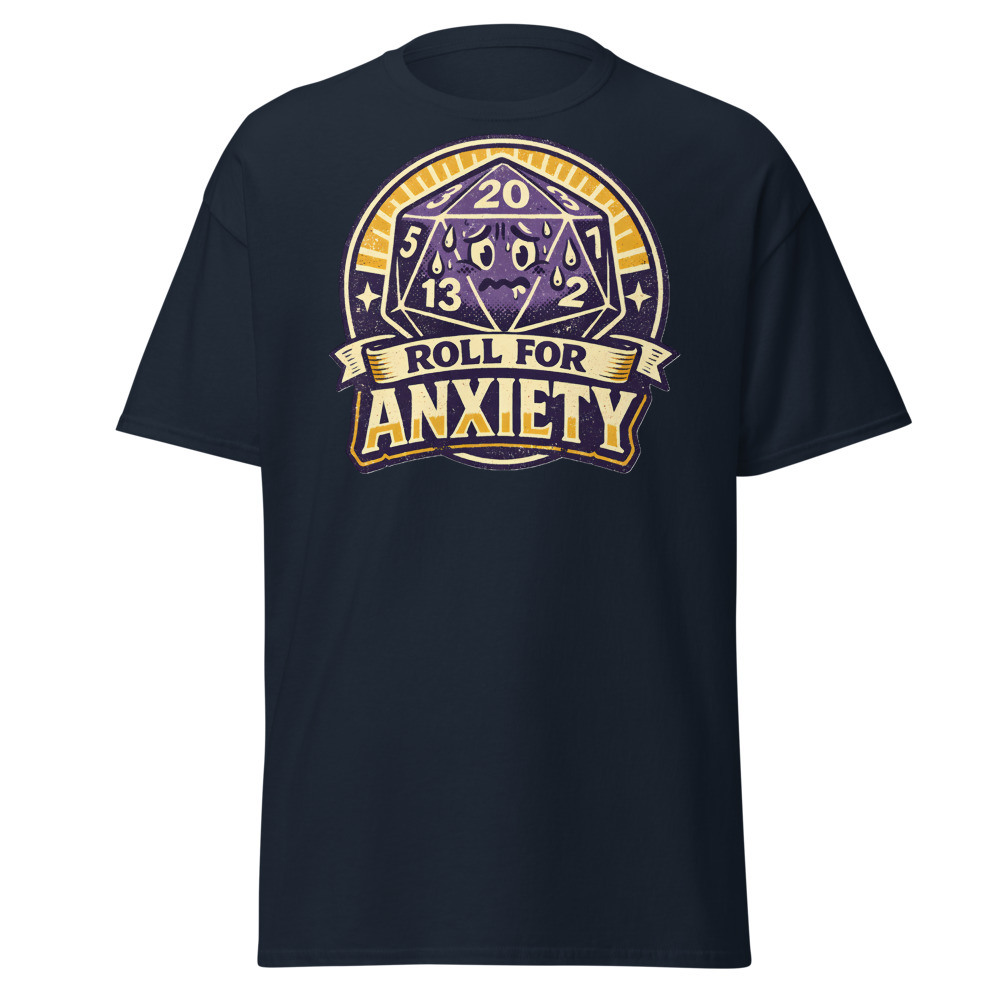 Funny D20 Dice T-Shirt | Roll for Anxiety Retro Tabletop Gamer Tee - Image 8